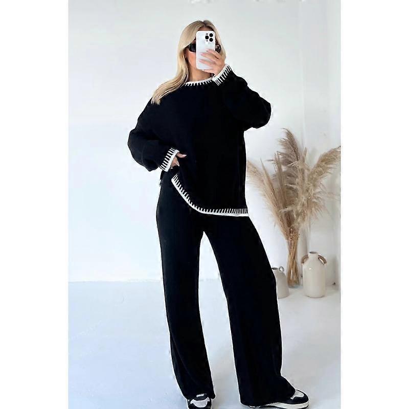 Women's Autumn and Winter Solid Colour Casual Loose Two Piece Set