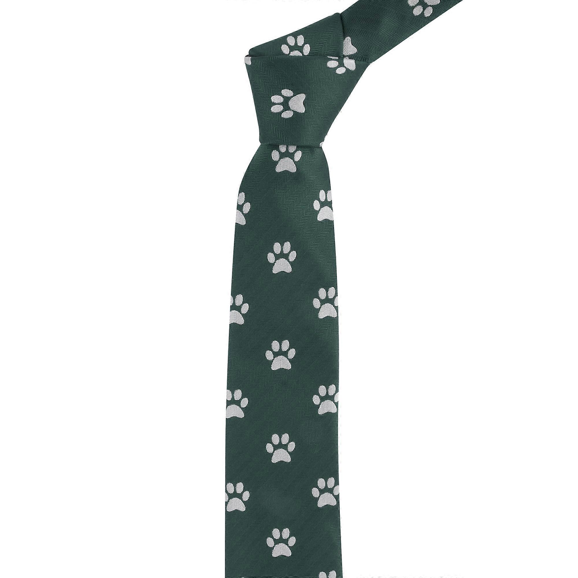 Dark Green Paw Print Herringbone Tie