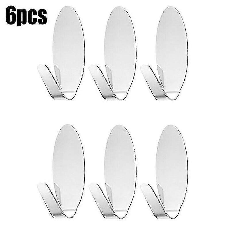 6pcs Self-Adhesive Oval Hooks for Bathroom Wall & Door Mounting