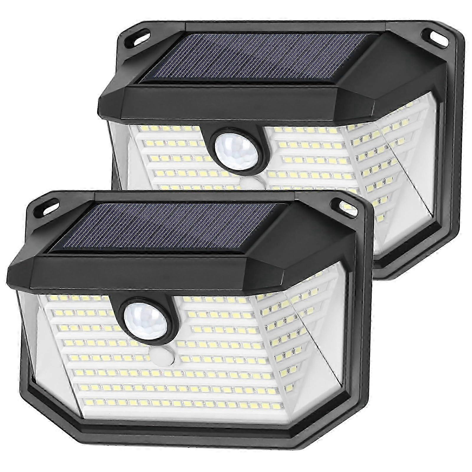 2 apliques solares, 178 LED, gran angular de 270 °, 3 modos, sensor de movimiento, para porche de patio