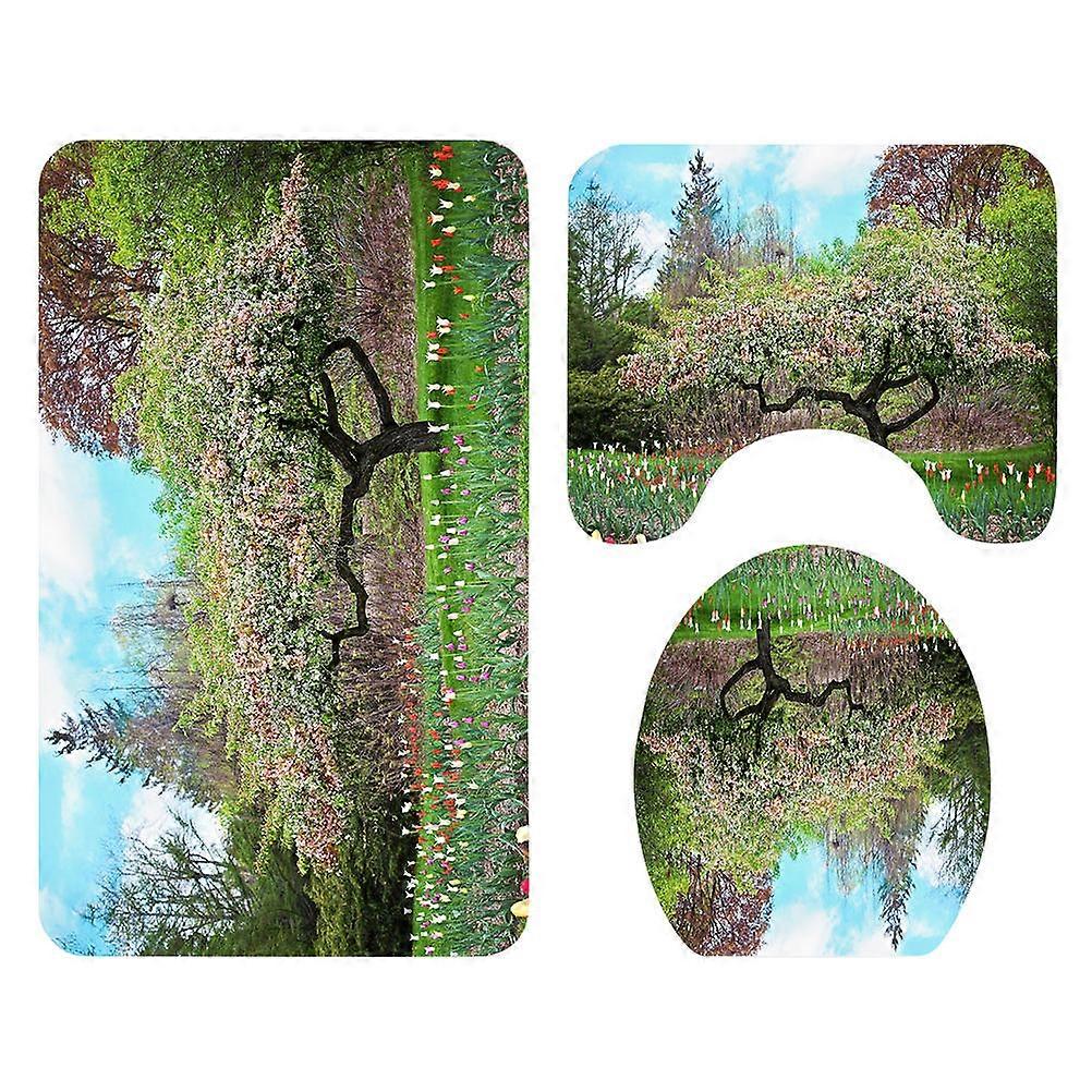 Bathroom Mat Set Anti-Slip Highly Absorbent Multi-Colored Polyester Washroom Hotel Use 3Pcs