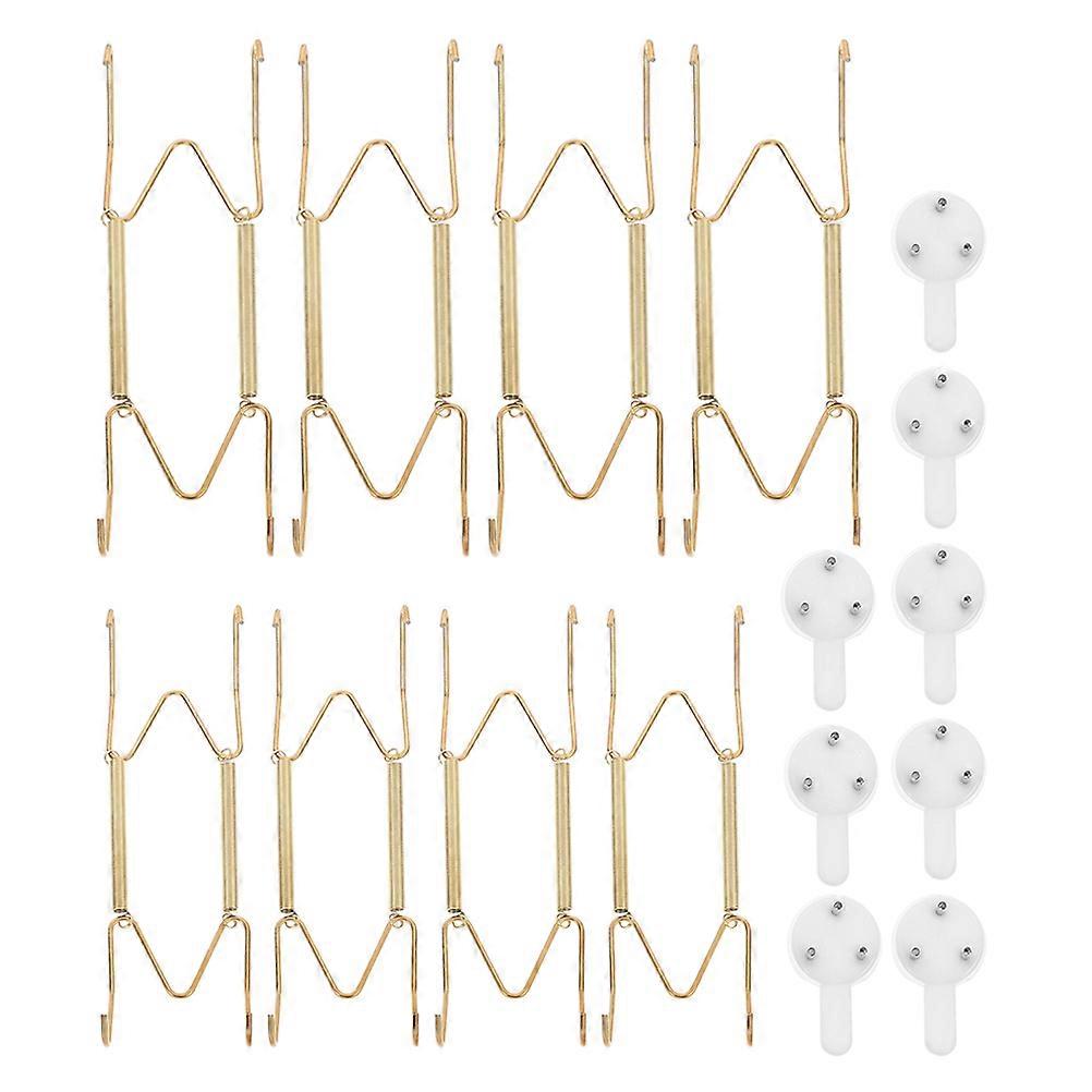 8pcs Metal Invisible Spring Hooks Plate Holders Wall Display Sturdy High Weight Capacity Easy Installation Home Office Store Decor