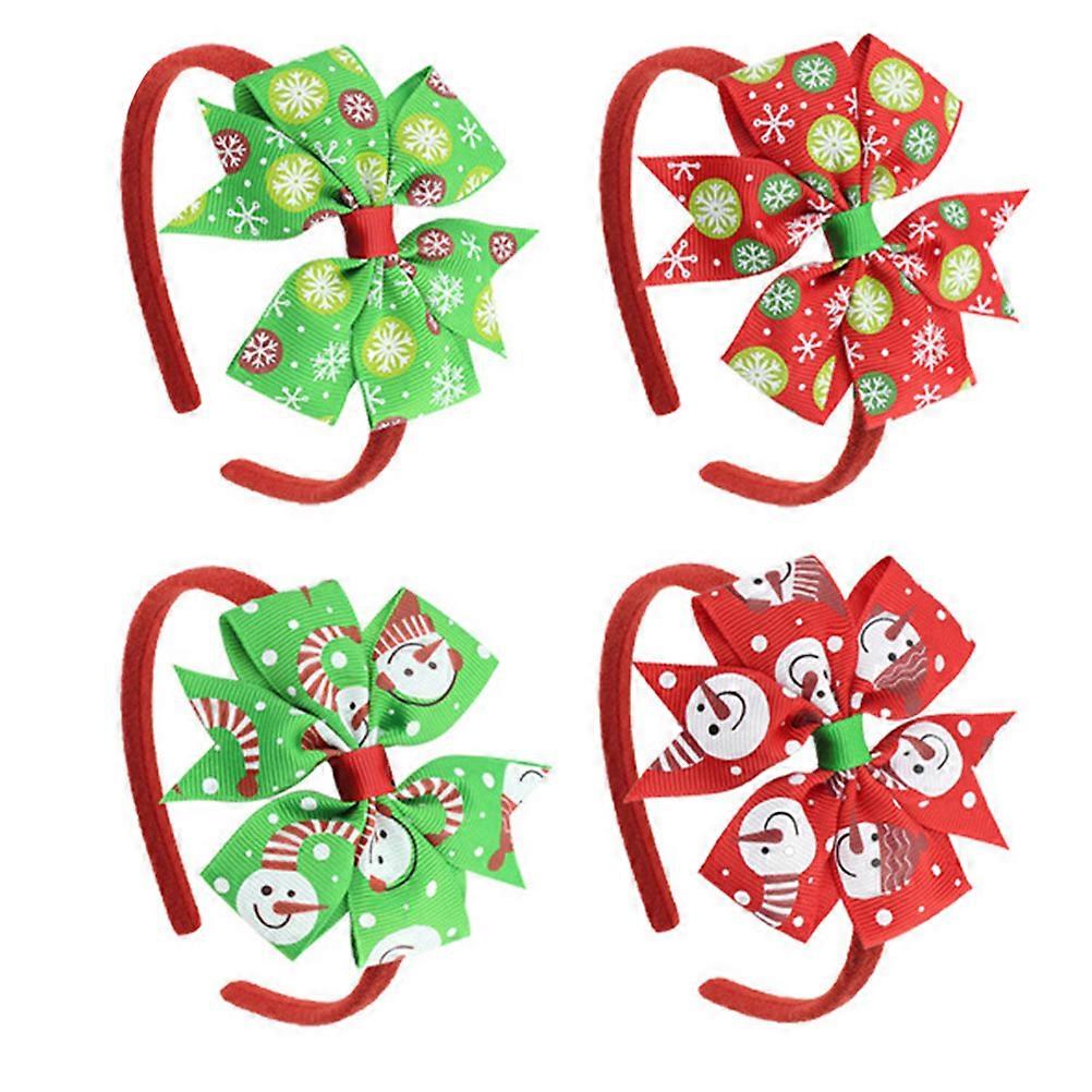 Headband Bows Festive Atmosphere Creation Christmas Themed Bowknot Assorted Color 4Pcs