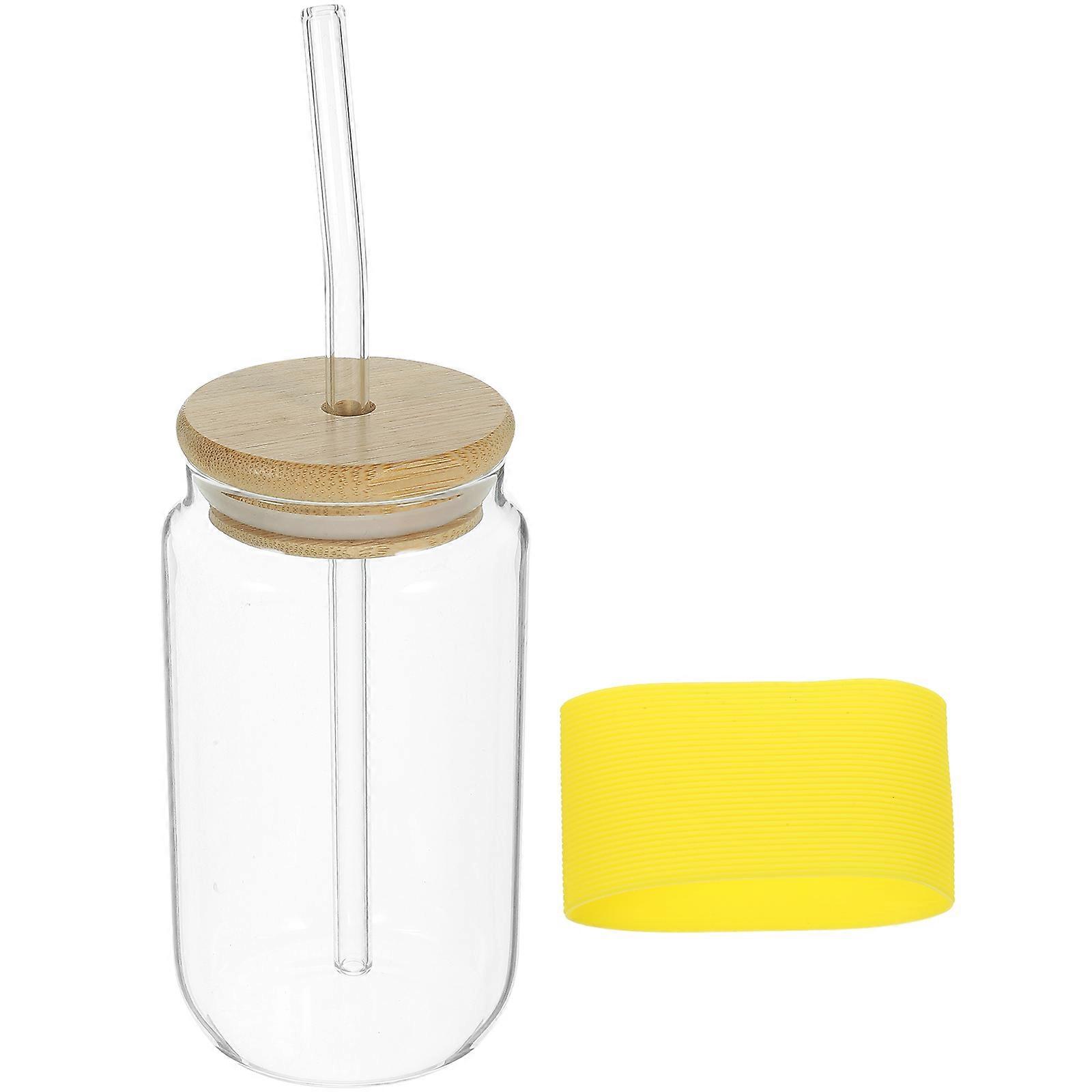 Fruit Glass Cup Storing Drinks 380ml Borosilicate Glass with Straw for General Users 1Set