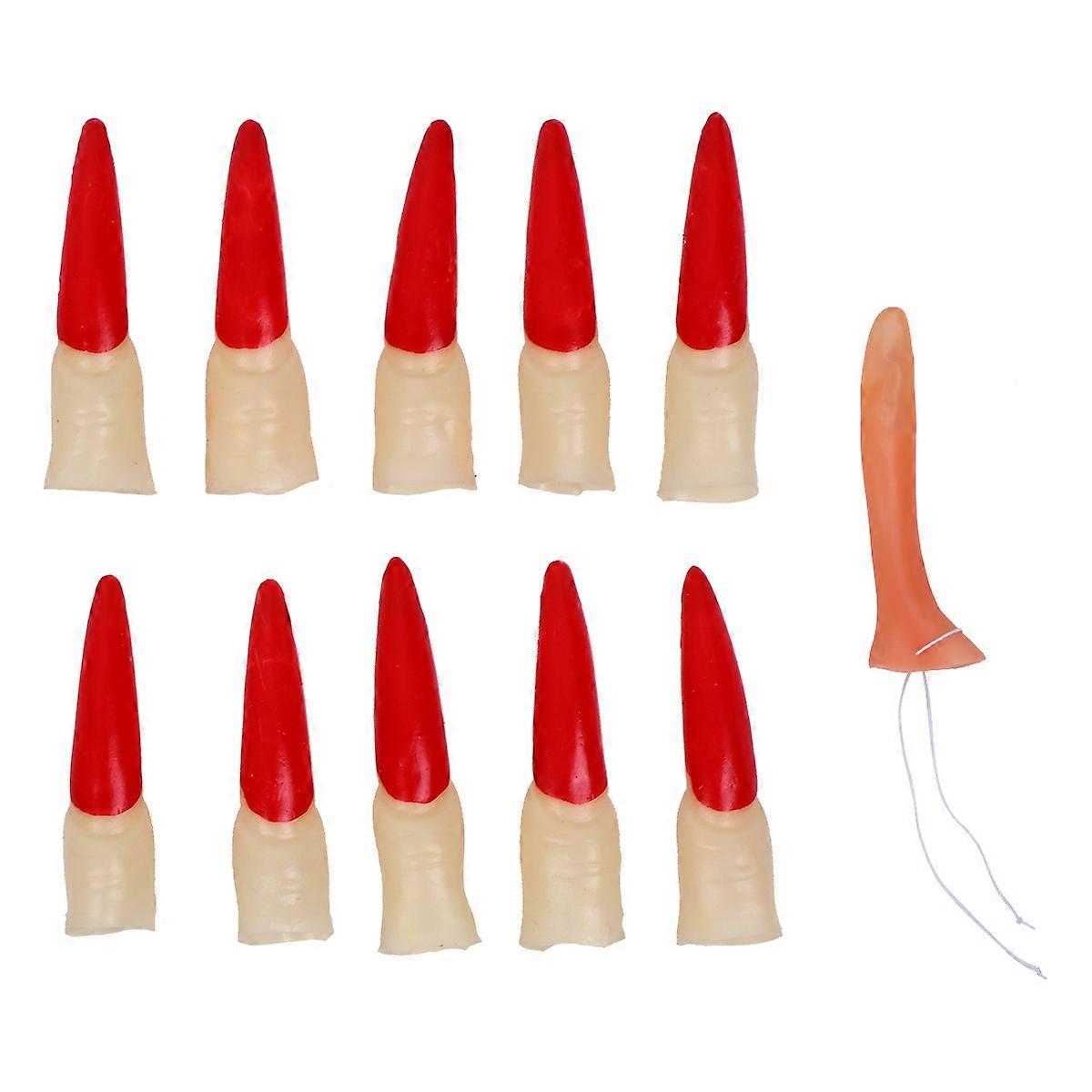 11PCS Long Nose Witch Fake Nails for Halloween Cosplay Costume Accessories – Scary Witch Party Decor for Haunted Houses and Costume Events