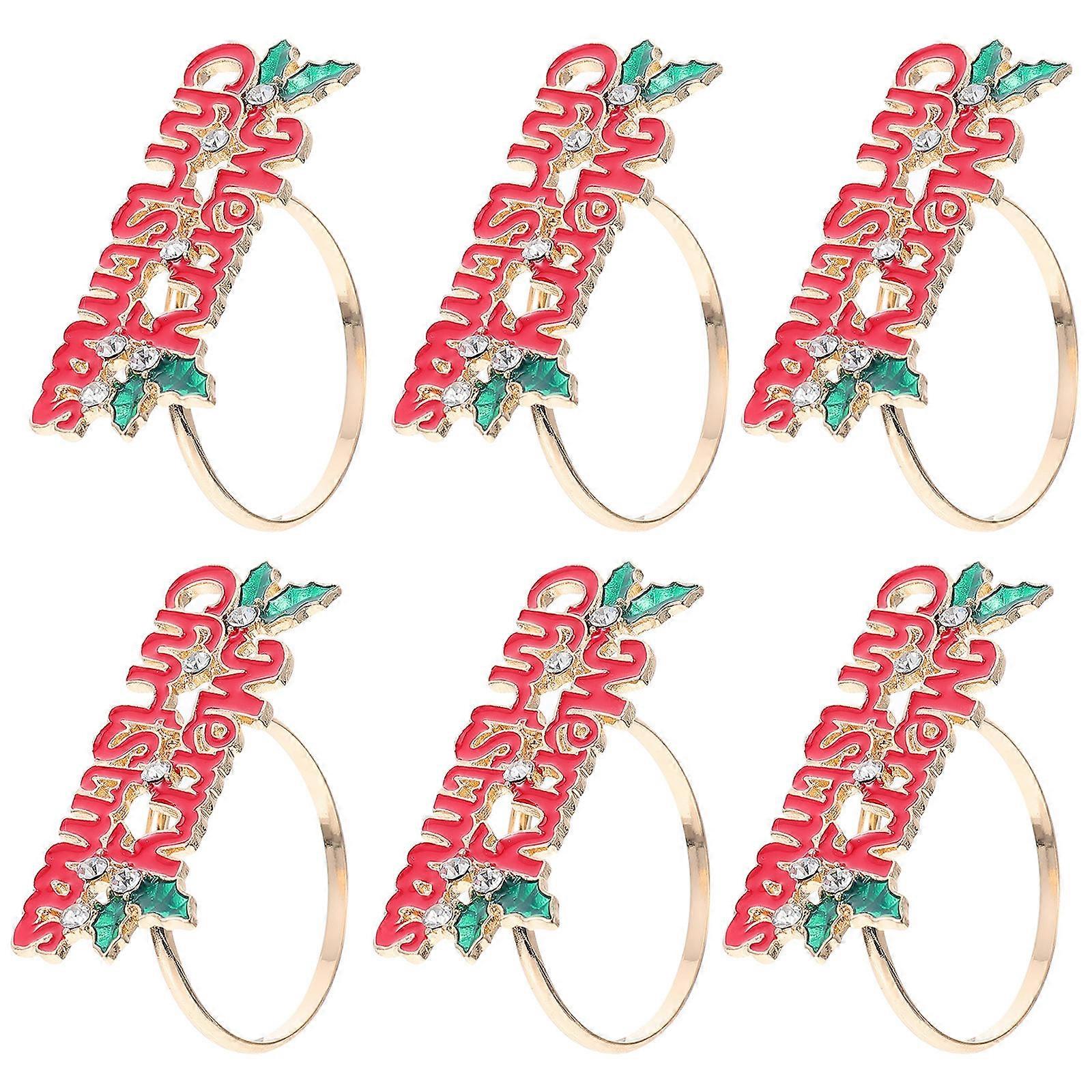 Holiday Napkin Accessories 6Pcs Red Napkin Rings For Christmas Decor