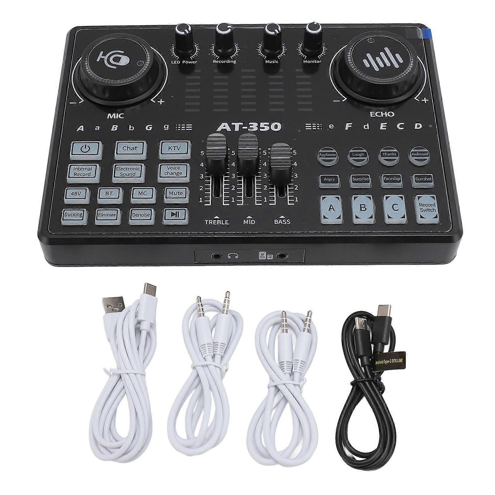 Professional Sound Mixer with LED Light, Voice Changer, Multiple Sound Effects Recording, 48V Microphone Sound Card