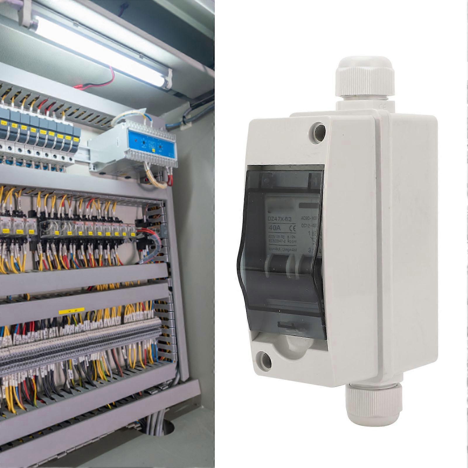 40A Dual Power PV Disconnect Switch Outdoor Small Breaker Box for Solar Panel with DIN Rail Enclosure DC 12‑400V AC 90‑400V 