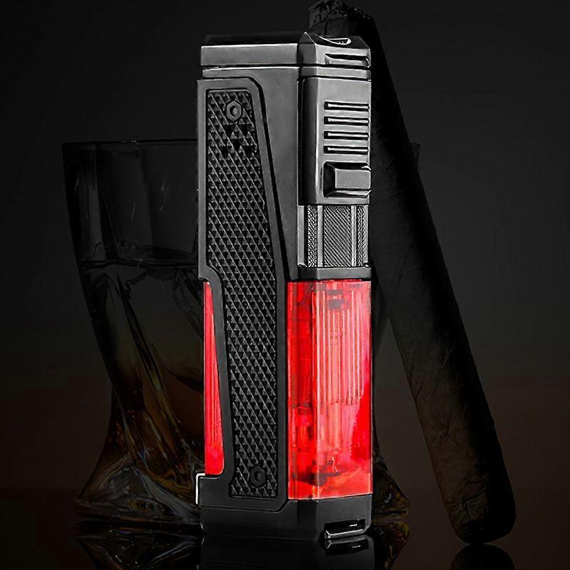 Cigar Lighter, Four-Direct Portable Ignition Cigarette Holder, Cigar Drill Hole, Visible Gas Gift