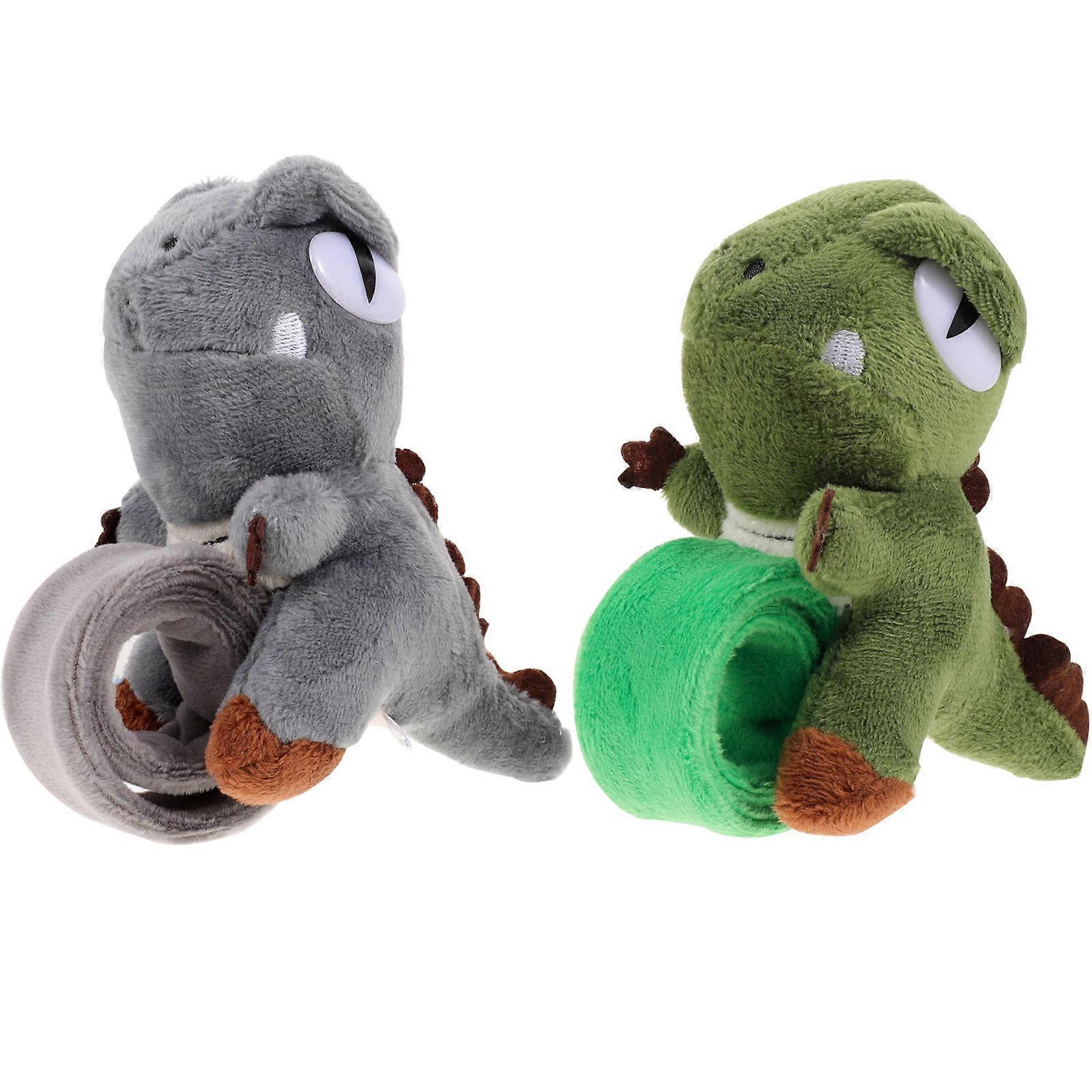 Dinosaur Slap Bracelets 2pcs Cartoon Animal Pattern Wrist Bands Plush Decor with Smooth Edges for Party Favors and Costume Events