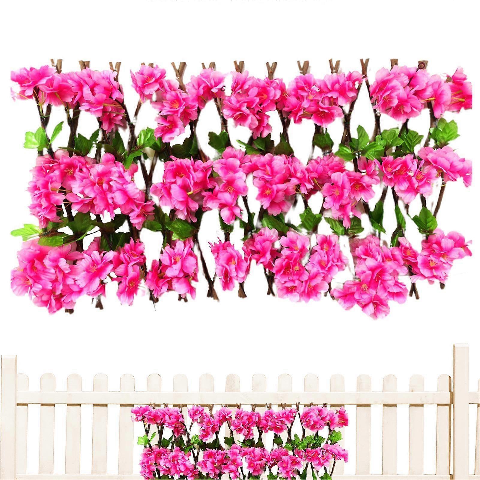 Artificial Flower Fence Expandable Indoor Privacy Fence With Artificial Leaves Rose Red Cherry Blossoms For Shopping Malls