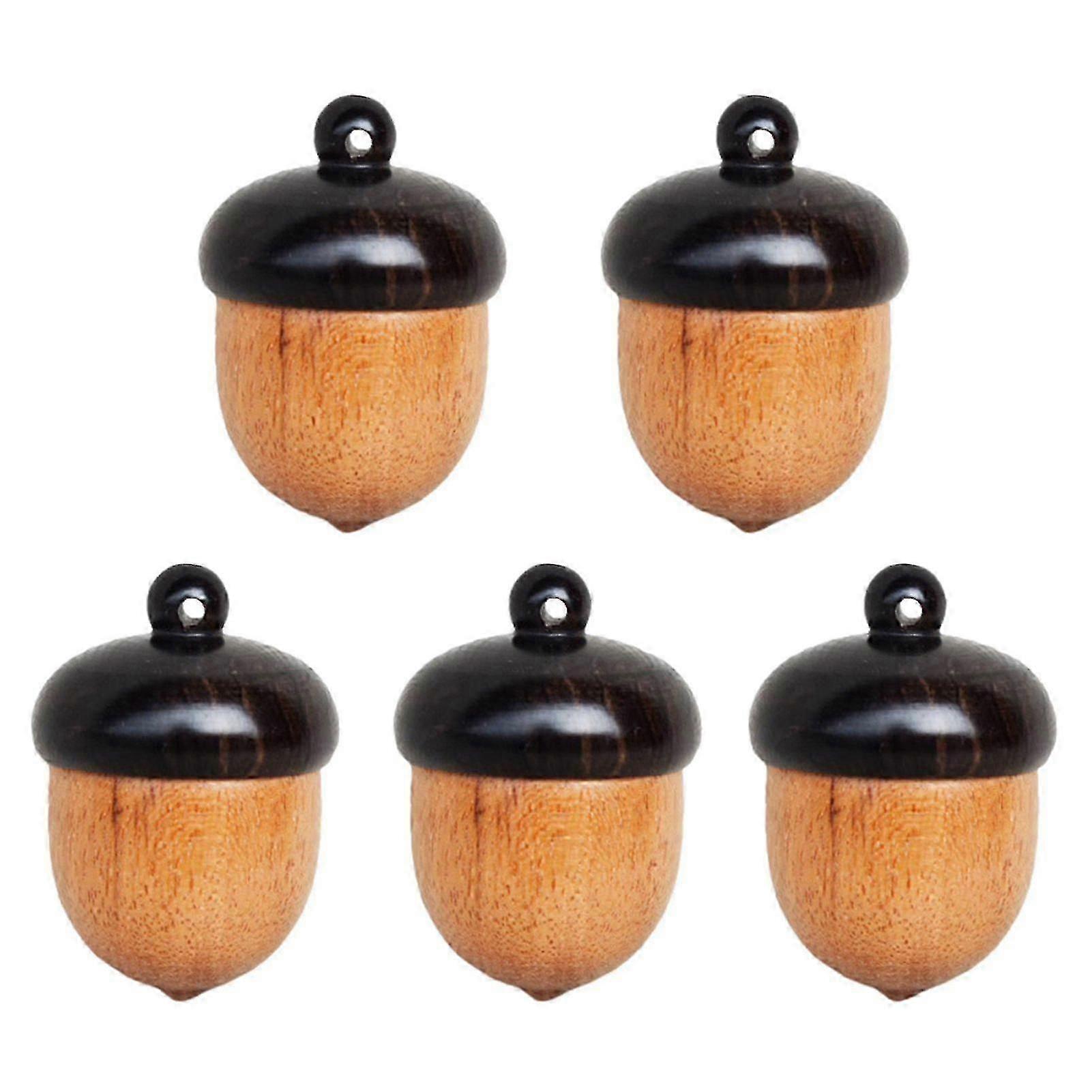 5Pcs Mini Acorns Storage Box Solid Wood Pill Container Portable Acorns Tablets Organizer Sealed Can