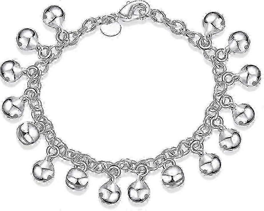 925スターリングシルバー調節可能なベルチェーンブレスレット/アンクレット女性用ガールズギフトジングルベルビーズチャームブレスレットレディジュエリー- -