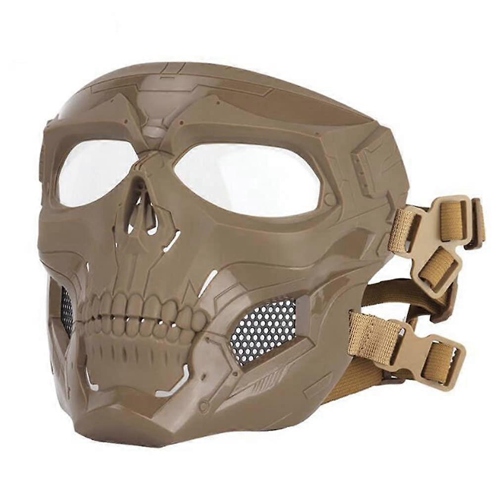 Tactical Airsoft Mask, Skull Skeleton with Goggles, Impact Resistant, Military Mask/Khaki/One