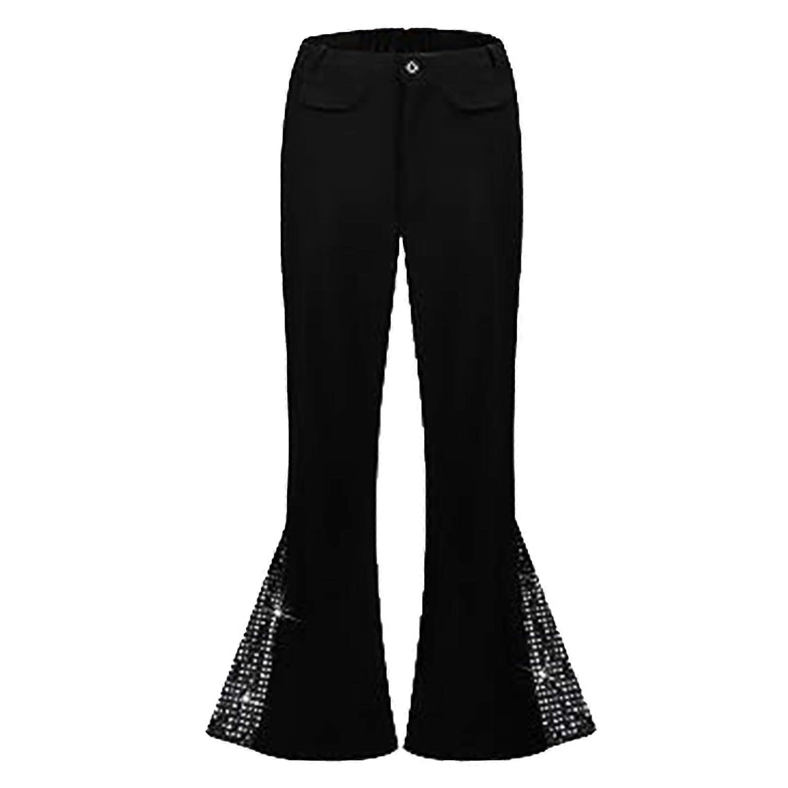 Men's Flared Trousers For 70s Disco Style, Retro Hippie Look, Slim Fit, Comfortable Fit, Black XL