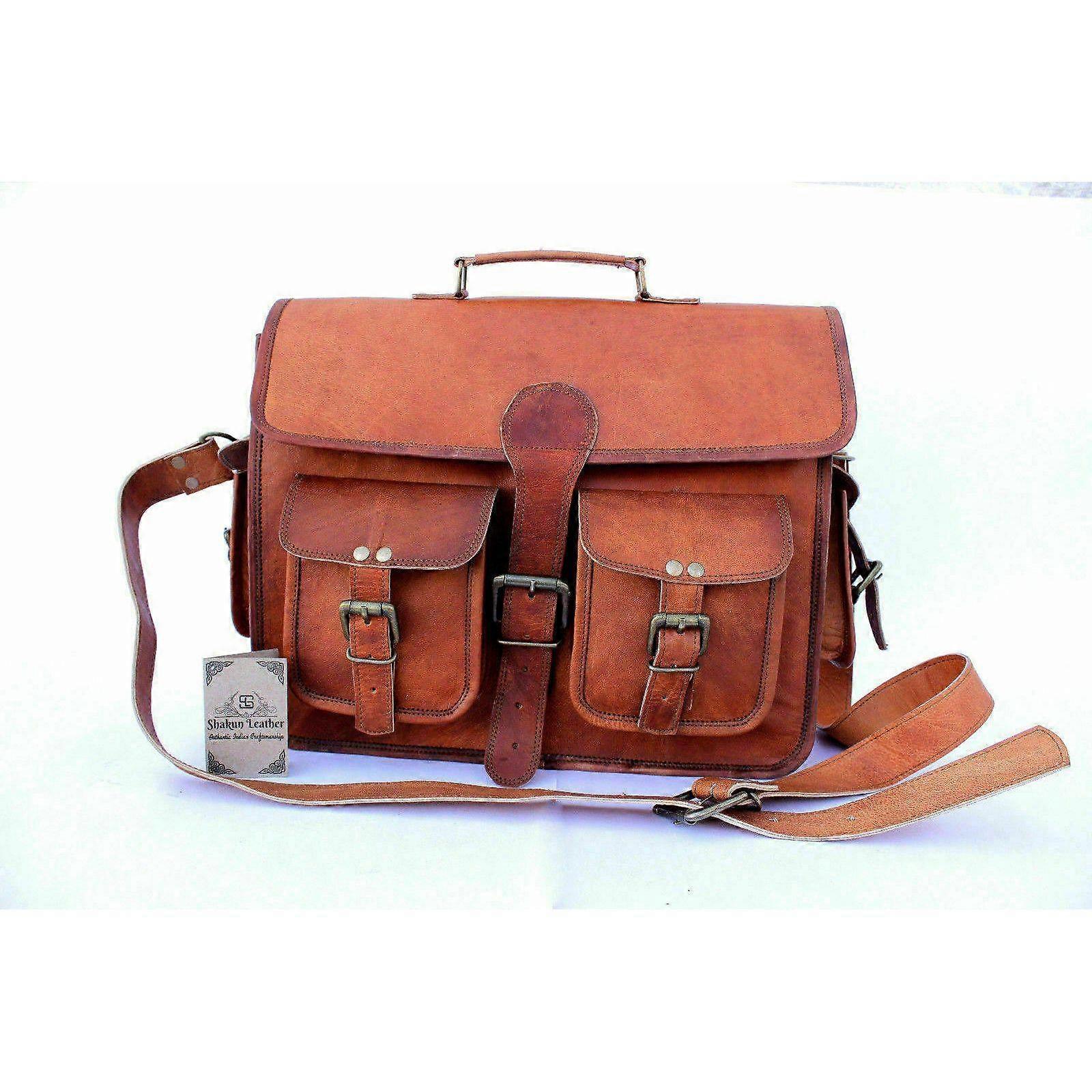 Män Shoulder S Messenger Laptop Vintage Portfölj Äkta Läder Väska Satchel