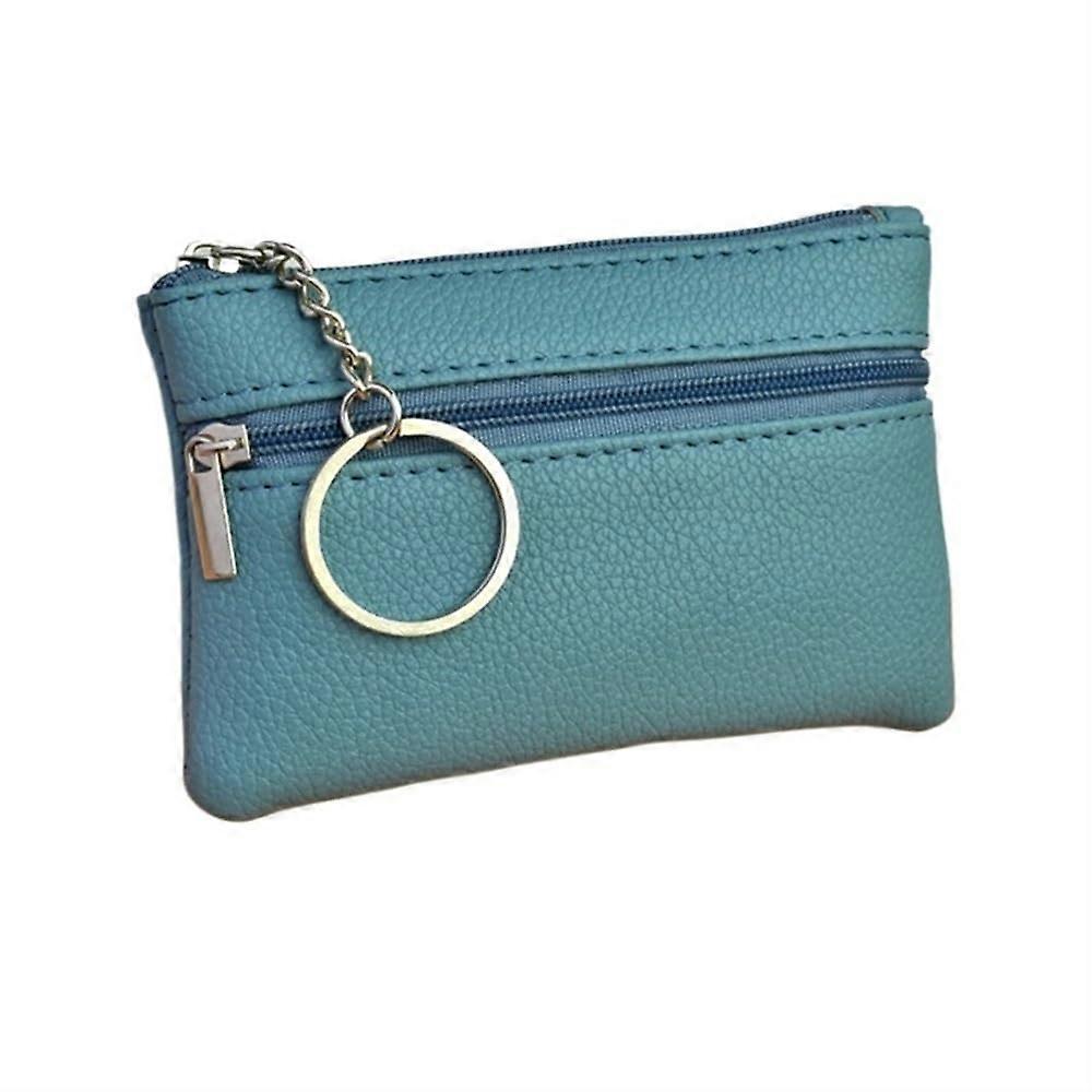 Small Mini Wallet Made of PU Leather, Multicolor, Cowhide Leather, Zipper, Key Case, One Size A-Blue