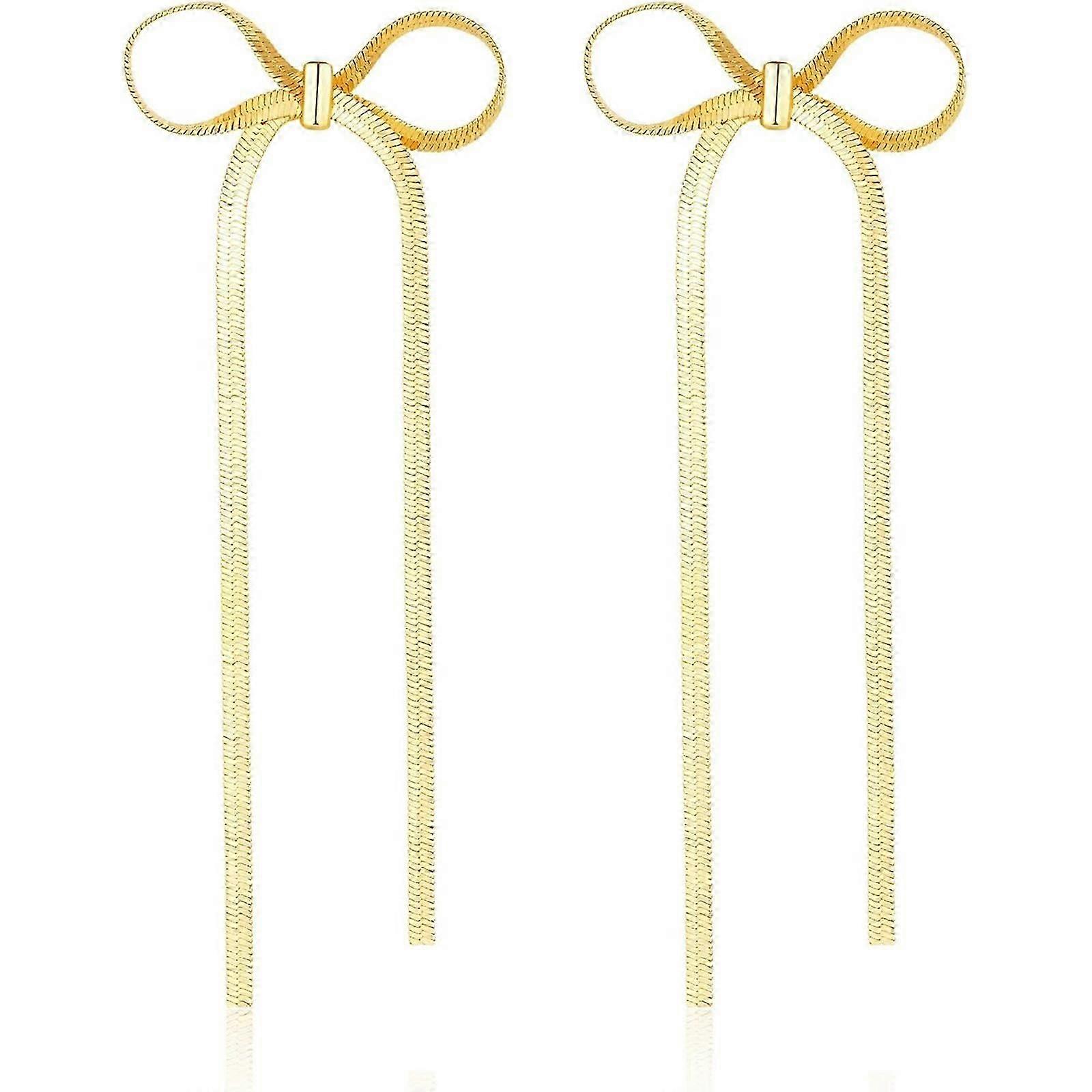 女性のための弓イヤリング女の子ロングタッセルイヤリングスネークチェーンイヤリングリボンイヤリング結婚式のステートメントジュエリーギフト