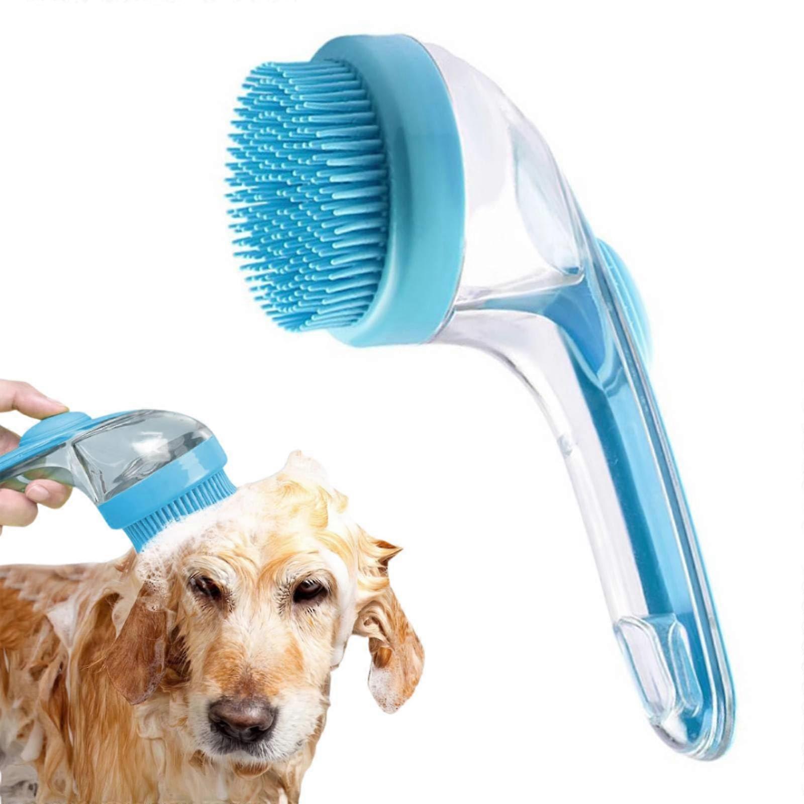 2-in-1 Dog Shampoo Brush with Soft Silicone, Pet Bathing Brush with Soap Dispenser, Blue Dog Cleaning Tool for Bathing