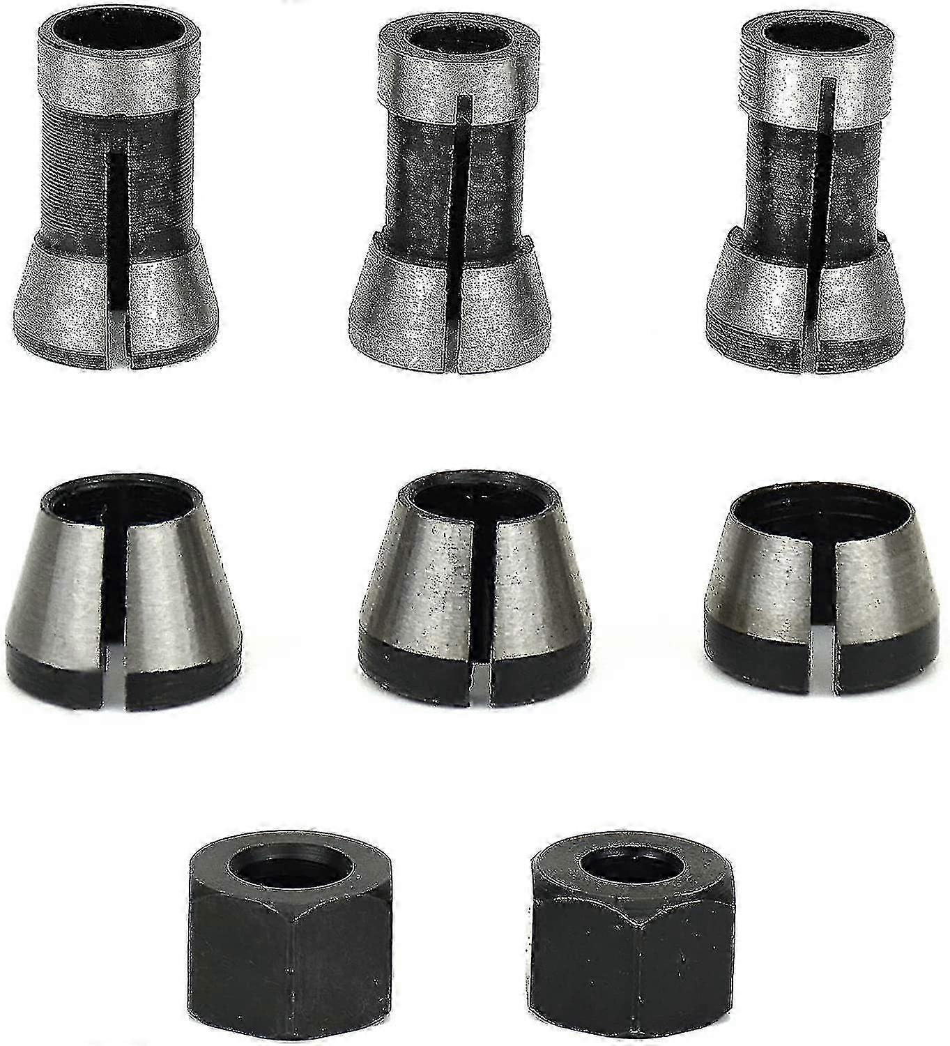 6pcs Milling Chuck, 6/6.35/8mm Collet, Router Chuck, Engraving Adapters +2 Nuts
