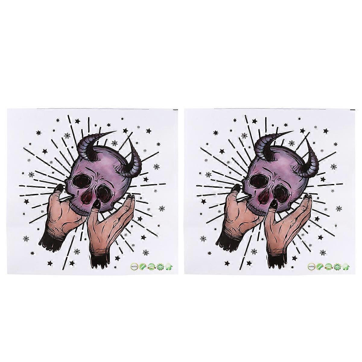 Wall Decals Hand Holding Horned Skull Sticker Halloween Party Multi 30X30X0.1CM 2Pcs