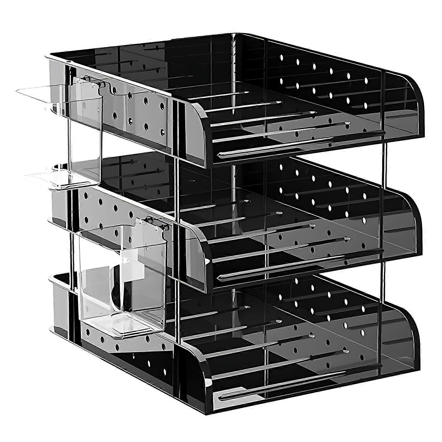 Multilayer acrylic desk organizer (black, 3layer) Black 3 Layer