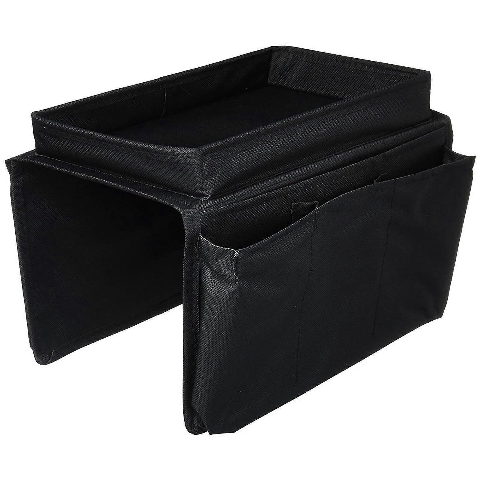 Oxford Fabric Storage Bag for Sofa Tables, Armrest Tray with Multiple Pockets and Drink Holder, Hanging Organizer
