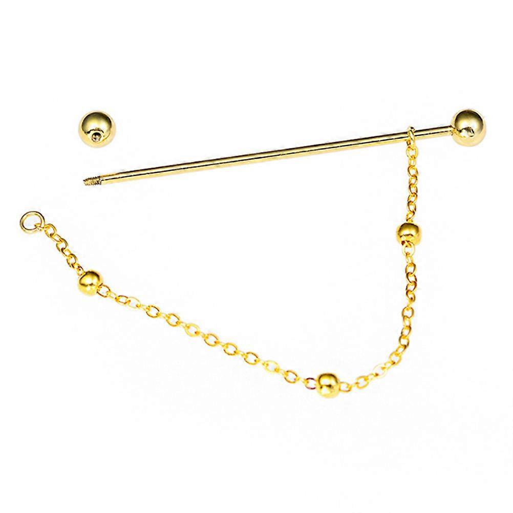 Pin Round Balls Screwing Collar Bar Tie Necktie Cravat Brooch with Chain 1 Set
