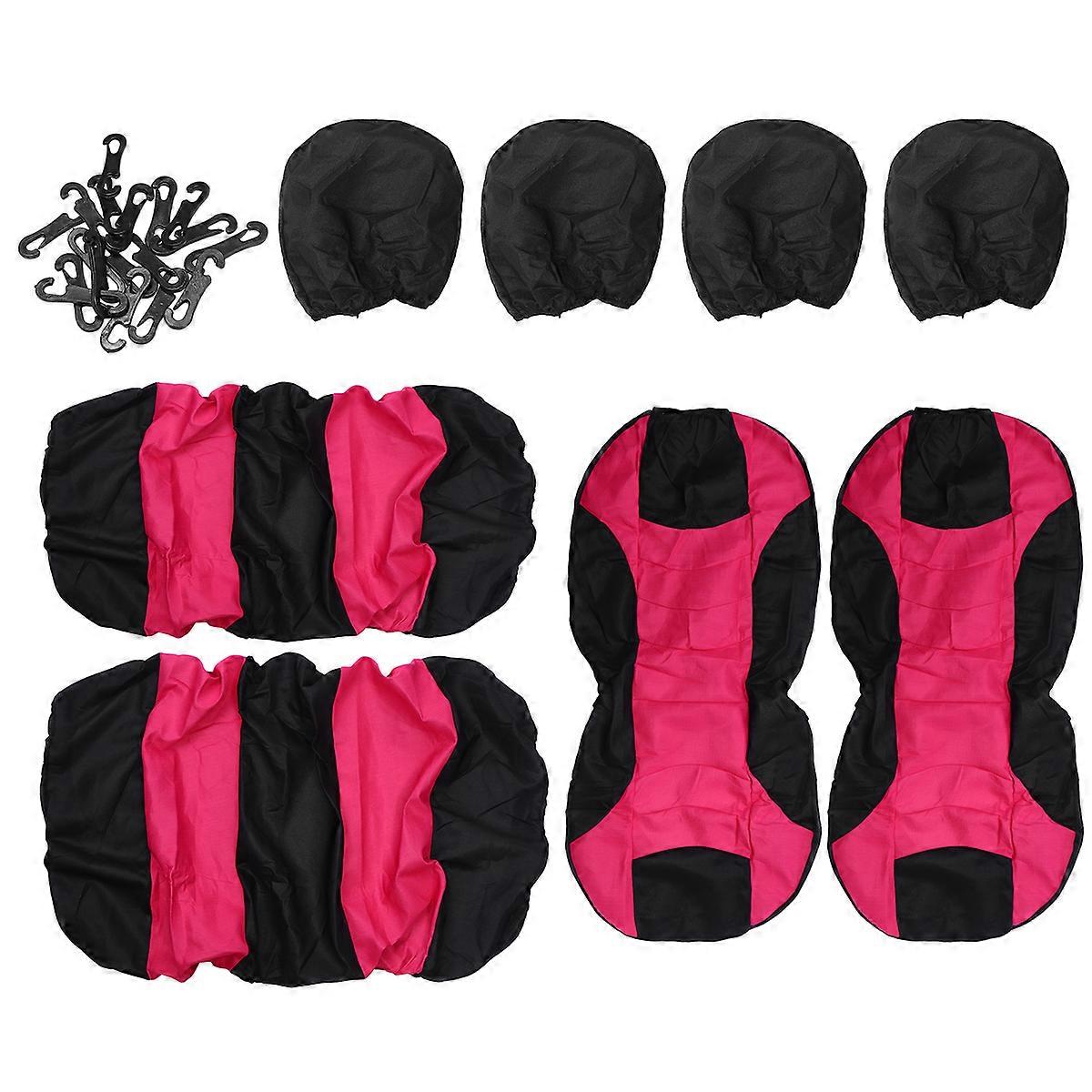 8Pcs Universal Classic Car Seat Cover Set Seat Protector with Styling Car Covers Fluorescent Pink