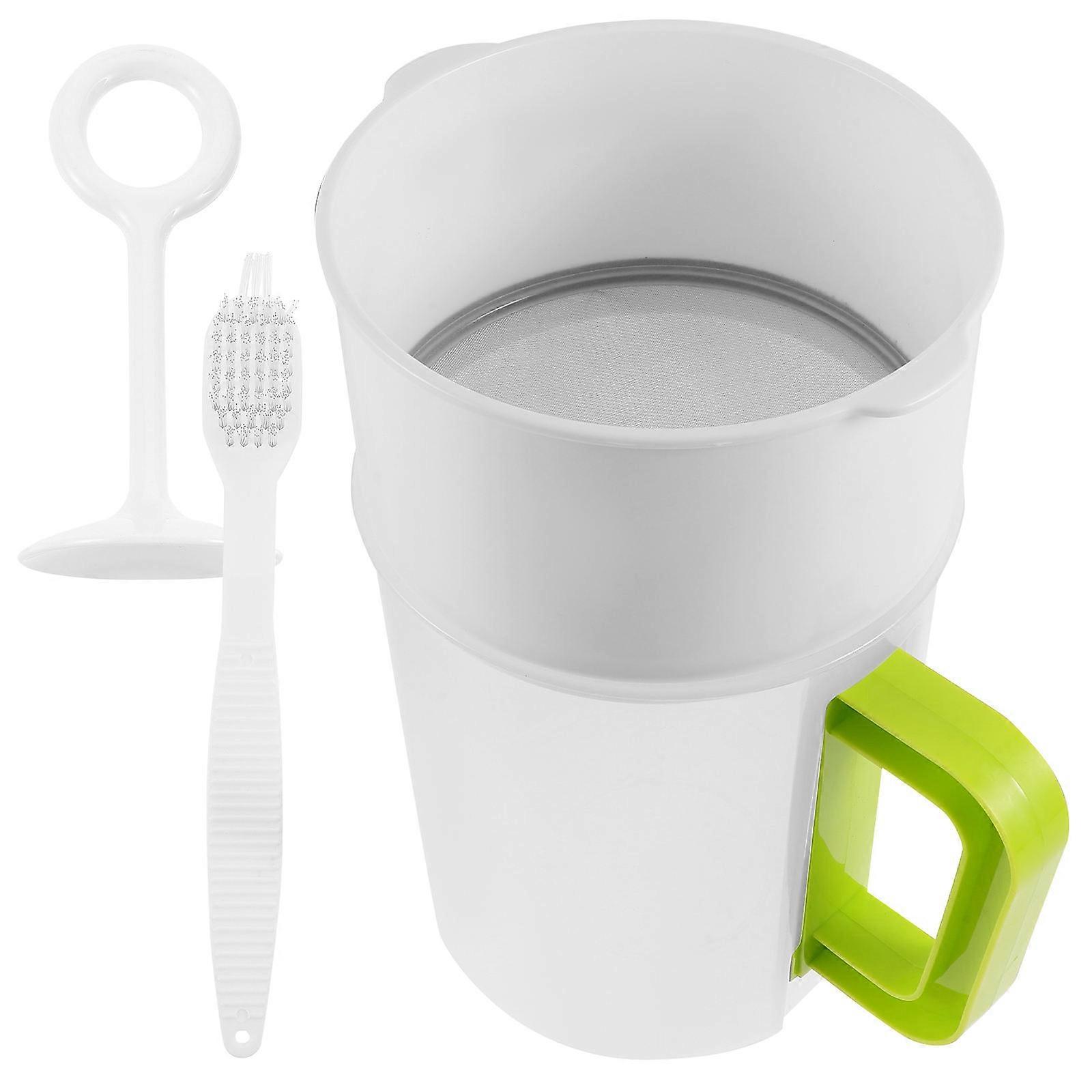 Soy Milk Filter Strainer Set with Fine Mesh and Brush, Reusable Kitchen Strainer for Juice, Yogurt, and Fruit Filtering, Ergonomic Handle