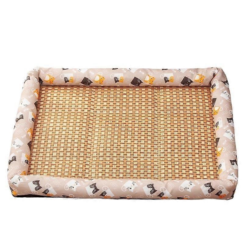 Pet Summer Mat, Cooling Sofa for Cats, Breathable Rattan Material, Moisture-Resistant, Gray Kitten Size M