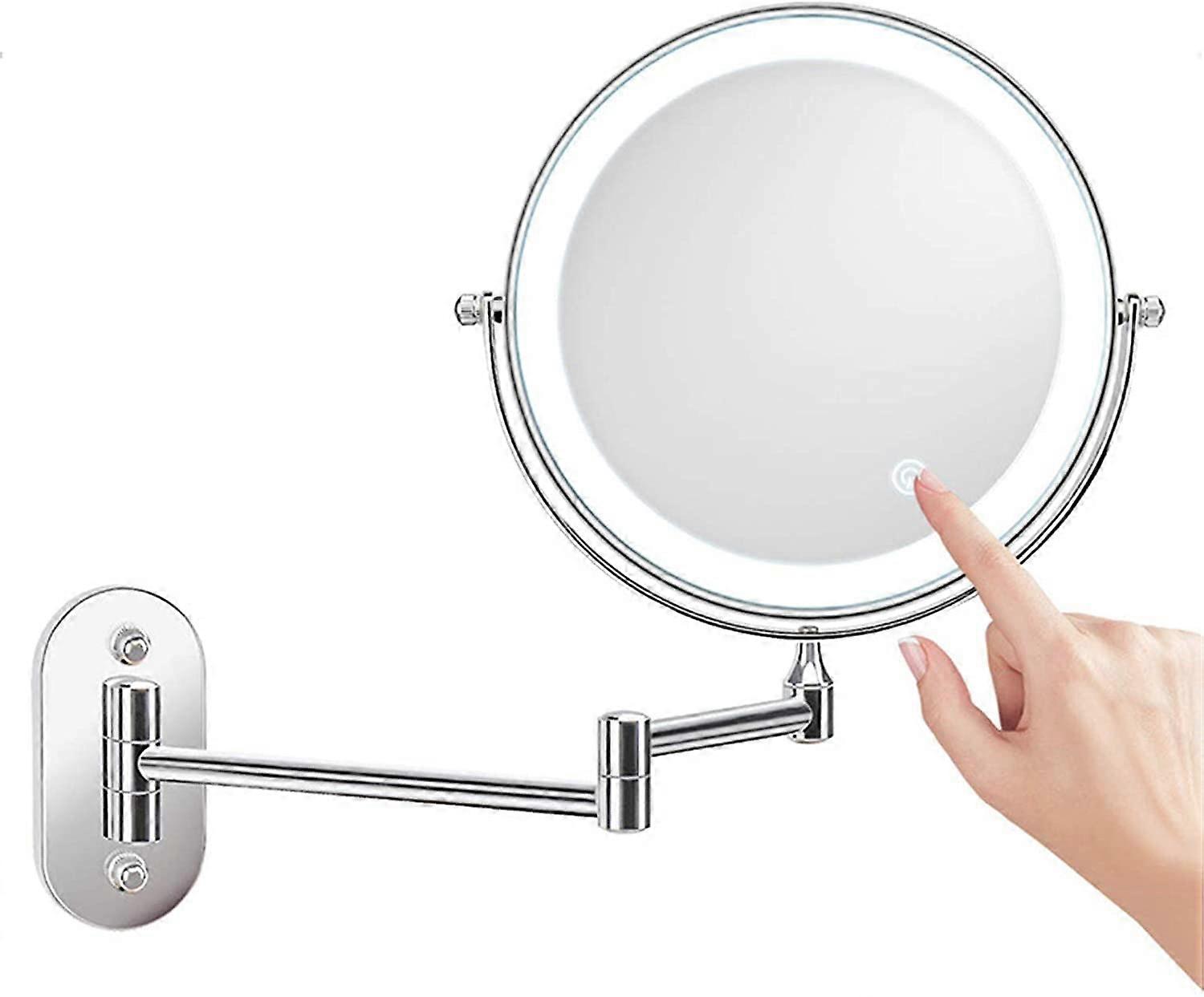 Makeup Mirrors, 8 Inch Double Sided Illuminated Wall Mounted Folding Bathroom Cosmetic Mirrors, 3X, 5X, 7X, 10X Magnification Ref: 3122