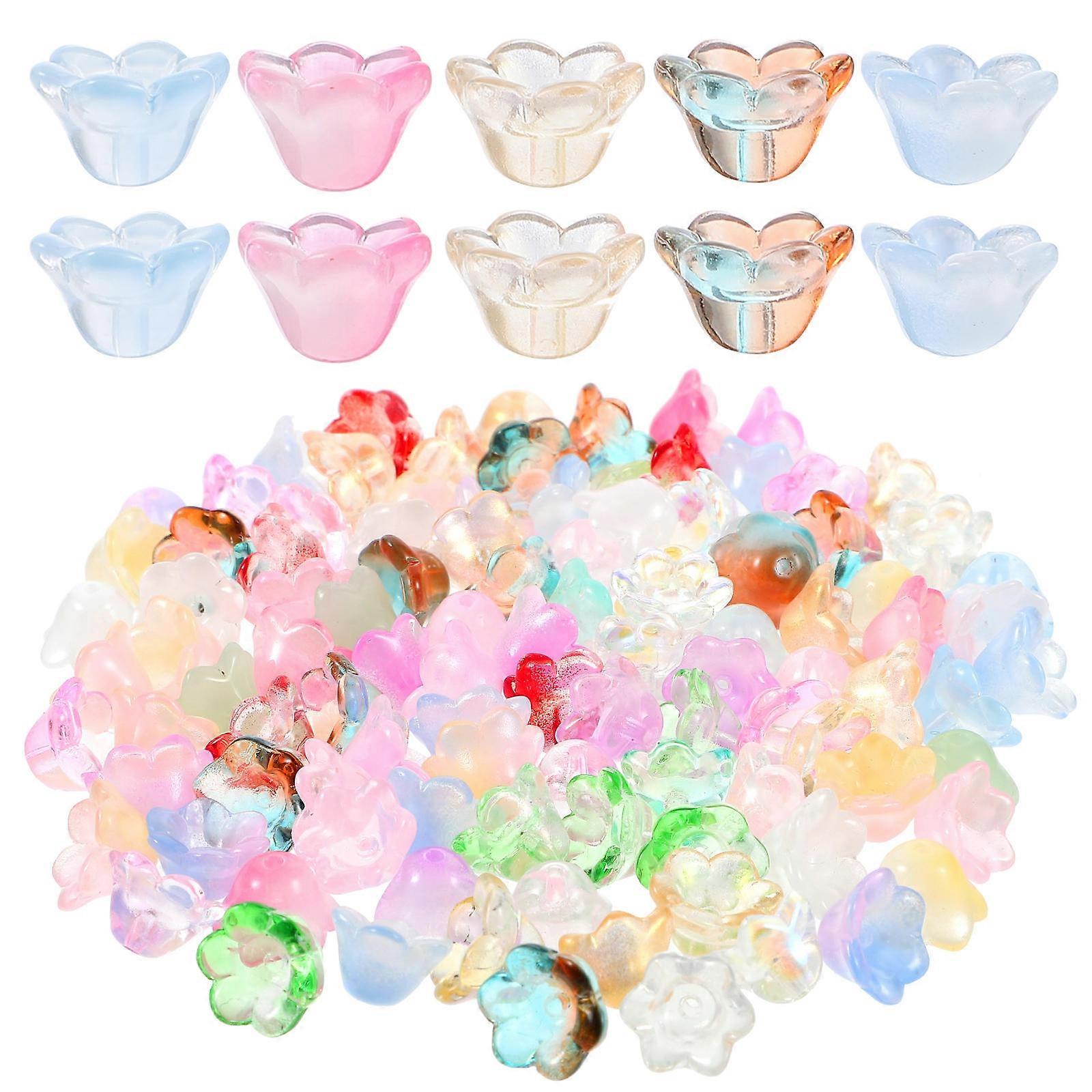 Mixed Color Flower Charms DIY Jewelry Beads for Bracelets, Necklaces, Earrings – Easy Stringing Design, 100pcs Craft Supply
