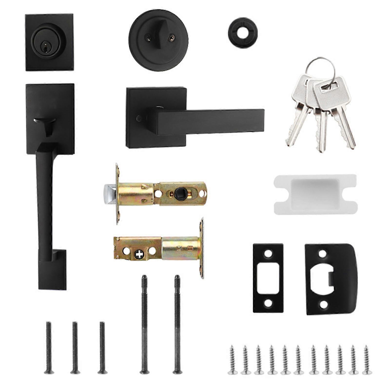 Square Door Handle without Lock Adjustable Entry Door Handle Reversible Door Handle for Residential Front door Black