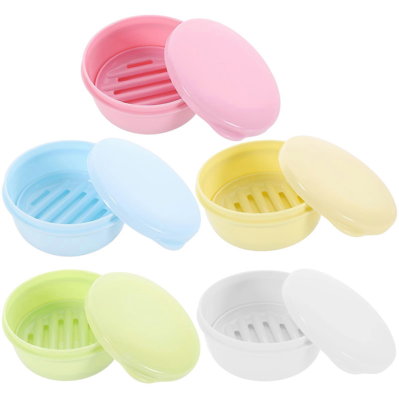 Portable Soap Holder with Lid for Home 5pcs Assorted Color Round Travel Soap Case Double-layer