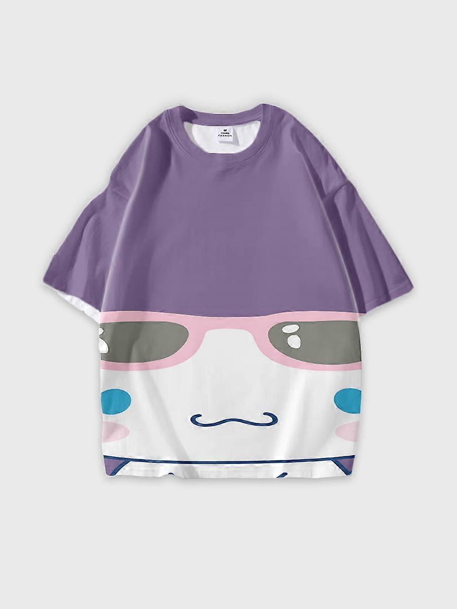 T-shirt girocollo Cartoon Pattern manica corta sciolta C2690