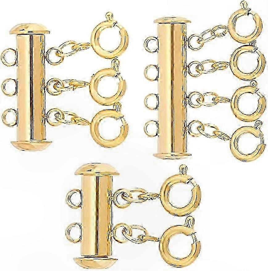 3-Piece Stainless Steel Slide Lock Clasps with Loops for Multi-Strand Jewelry Projects in Gold Tone Finish