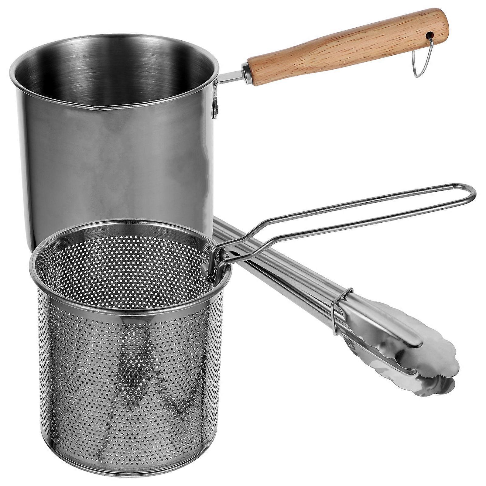 Stainless Steel Deep fryer Pot with Food Tong Safe Handle Design for Storage Silver