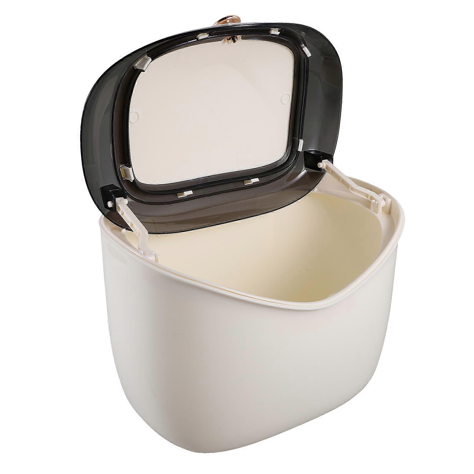 Wall Mounted Hanging Trash Can with Lid for Kitchen Use White PP Material 6.5 Inches Wide