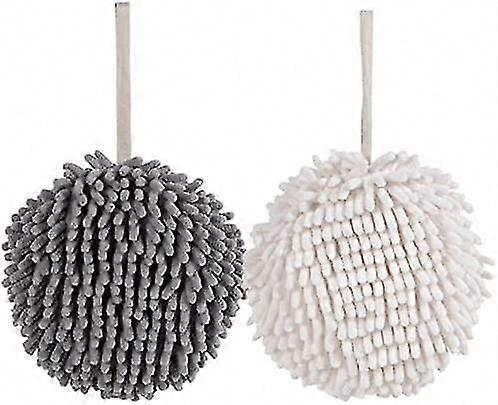 Gray Chenille Microfiber Hand Towels - 2 Pack, Super Absorbent for Kitchen & Bathroom