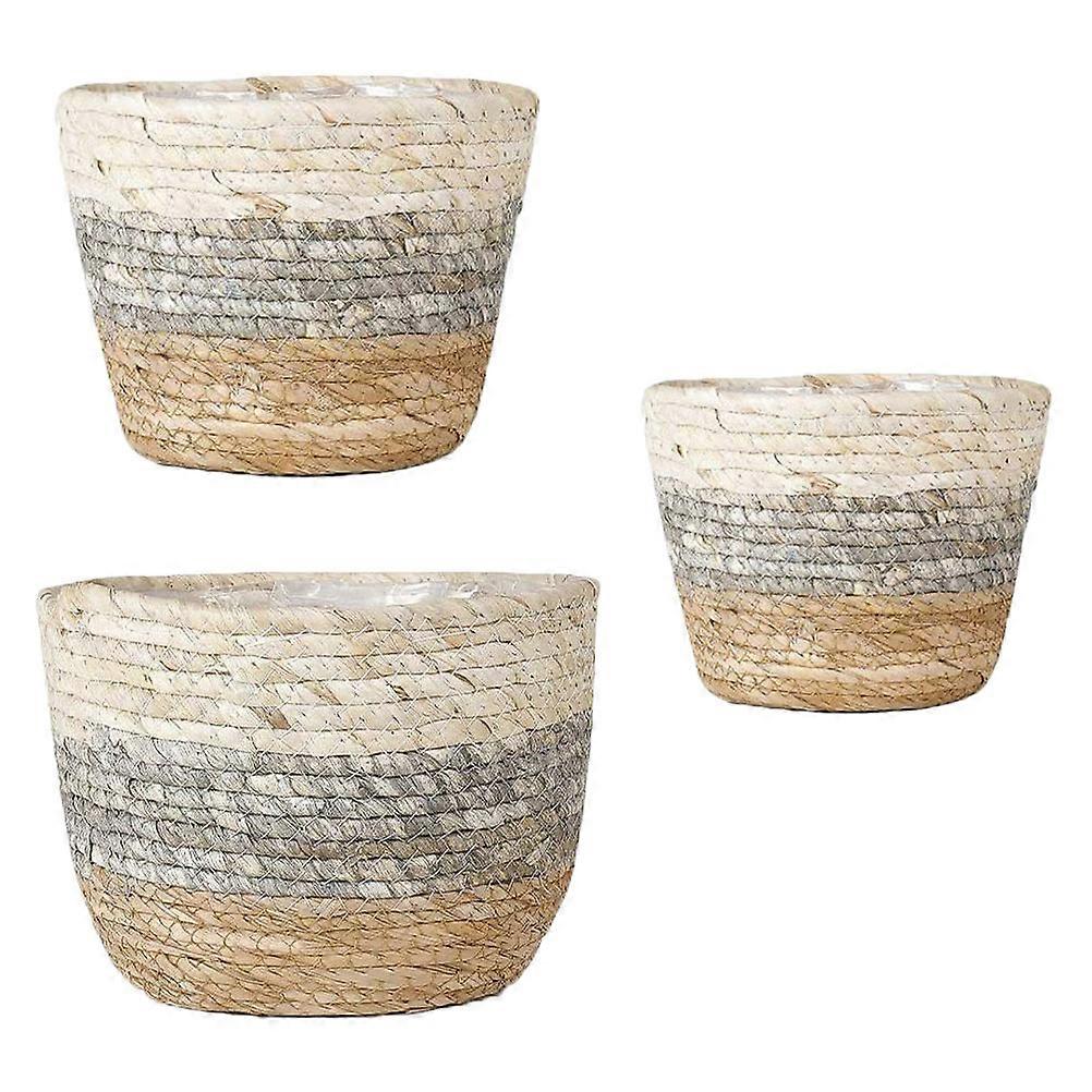 Hand-Woven Plastic Baskets for Storage with Natural Beauty 3pcs Assorted Color