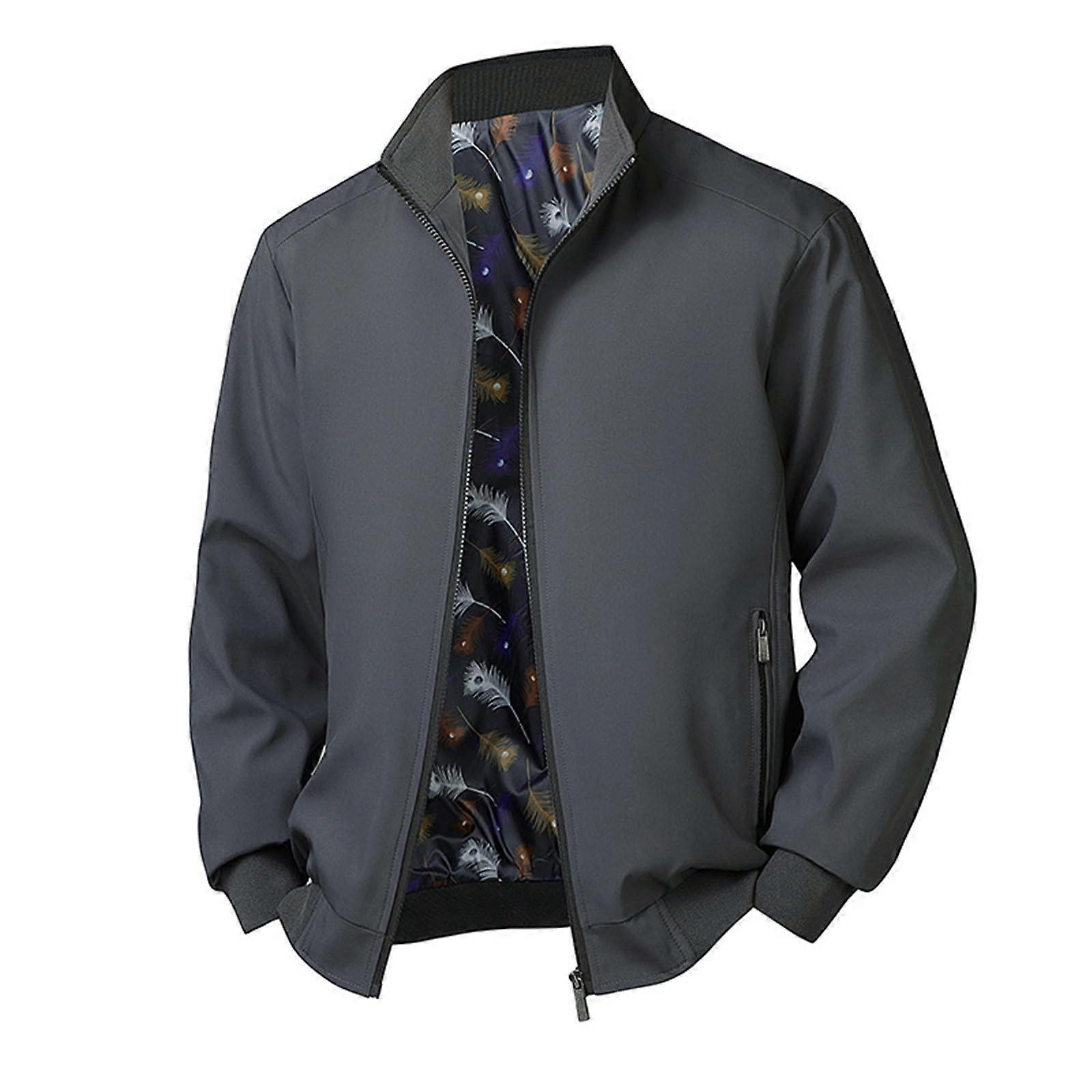 Men's Summer Jacket Lightweight Bomber Stand Collar Transitional Spring Jacket Zippered Pockets Gray XL