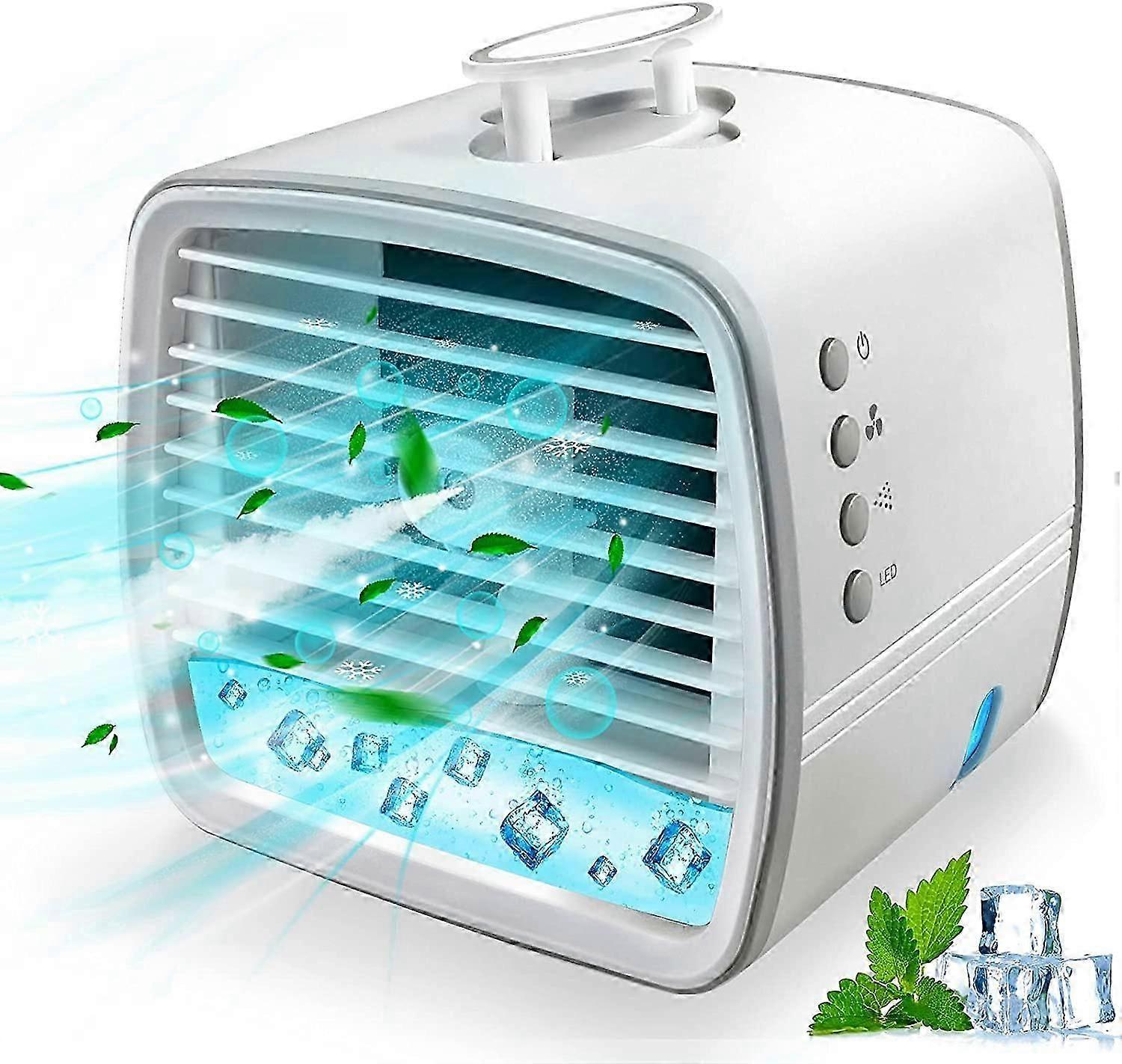 Portable Air Cooler 4 in 1 Mobile Air Conditioner, Air Cooling Fan and Humidifier, 7 Colors LED Night Light, Evaporative Cooler with 3 Fan Speeds, USB