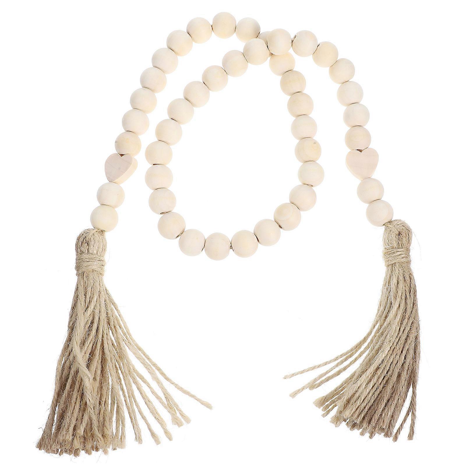 Rustic Farmhouse Wood Bead Pendant Garland with Tassels – Handmade Beaded String Hanging Decor for Home, Party & Wedding – Charming Design