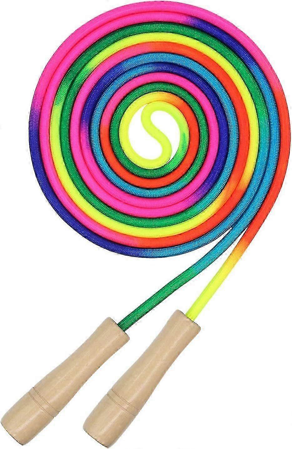 16ft Kids Long Jump Rope, 1 Pack Double Dutch Jump Rope with Wooden Handle, Multi-Person Rainbow Jump Rope for Outdoor Fun, School Sports, Party Games