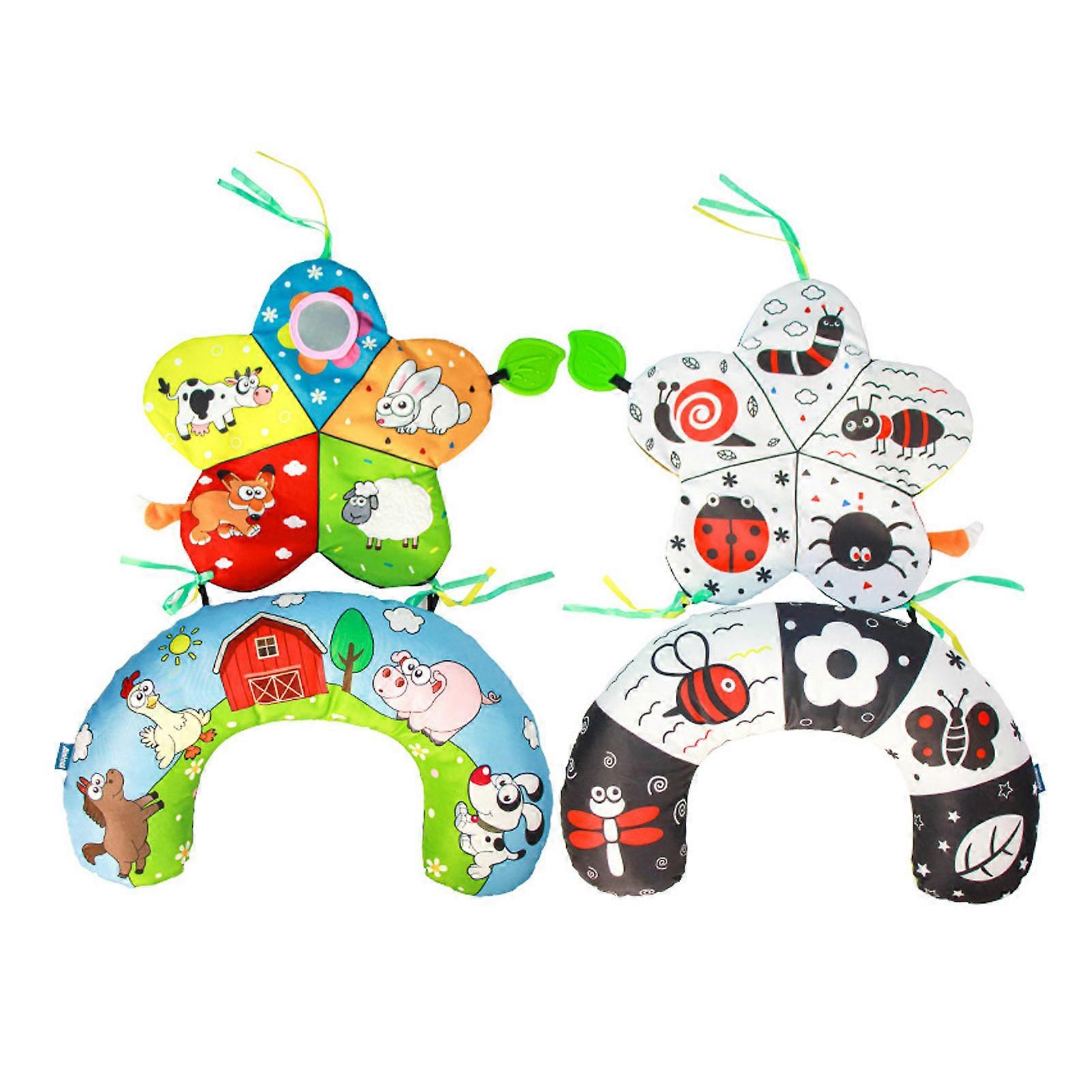Baby Tummy Time Pillow Toy Baby Lying Pillow Head Up Training Pillow for Newborn Toddler Five Pointed Star and Farm