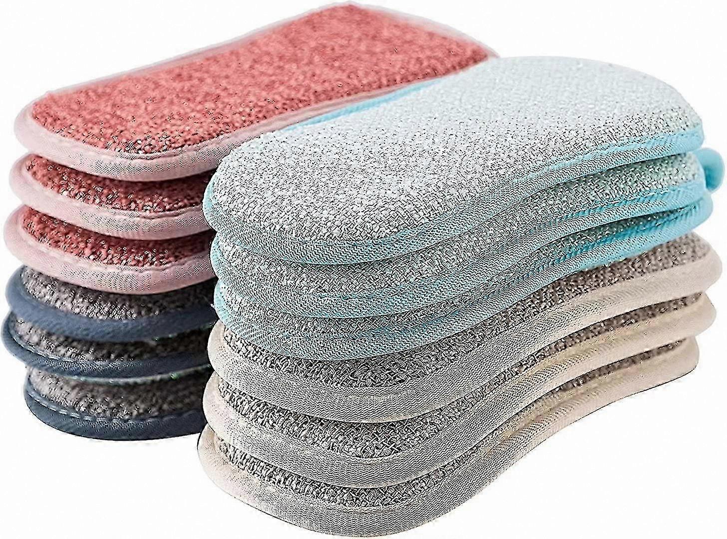 Double-Sided Reusable Kitchen Sponges, 12-Pack Large Size for Dishes Cleaning