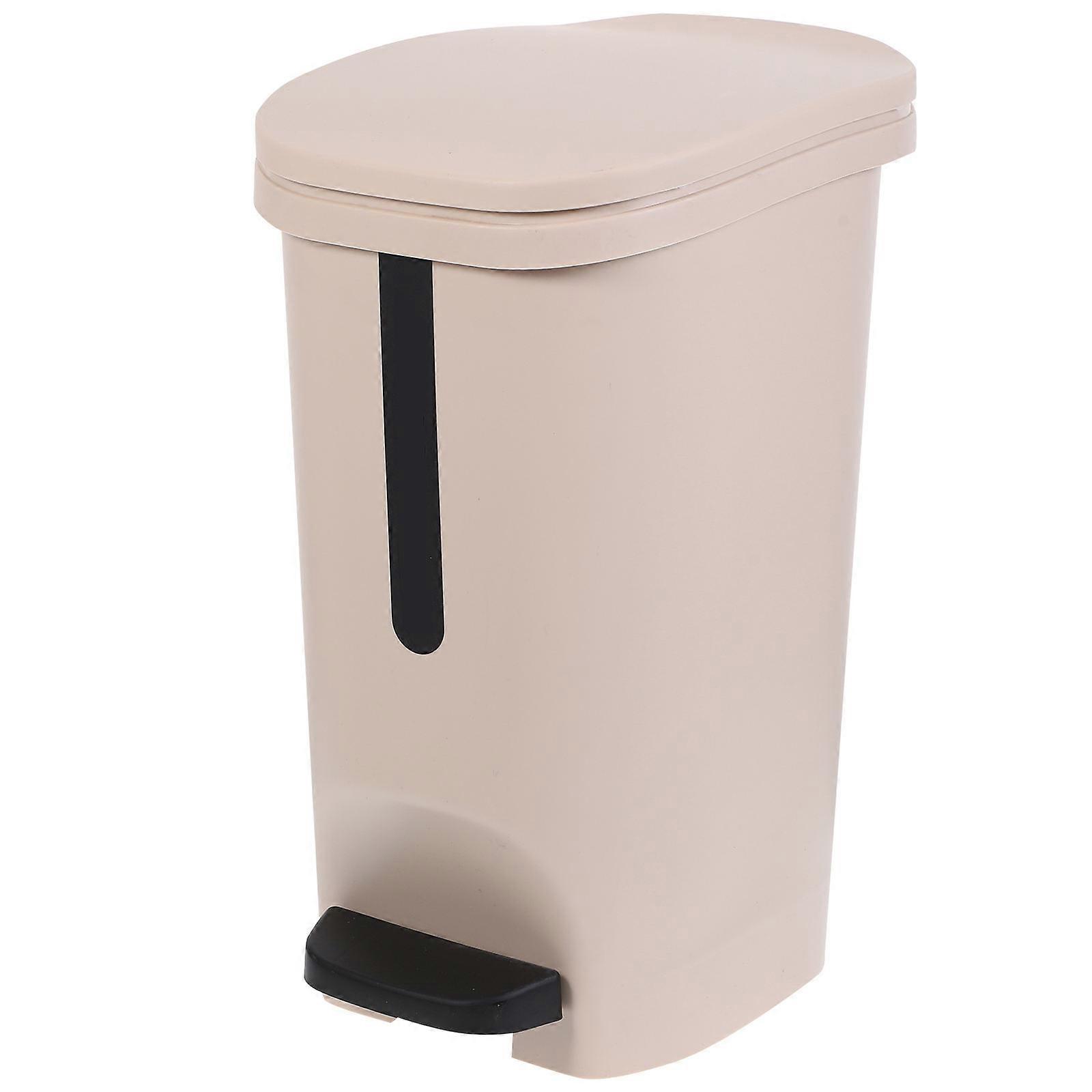 Khaki Step-on Trash Can with Foot Pedal for Kitchen and Bathroom Use 10L