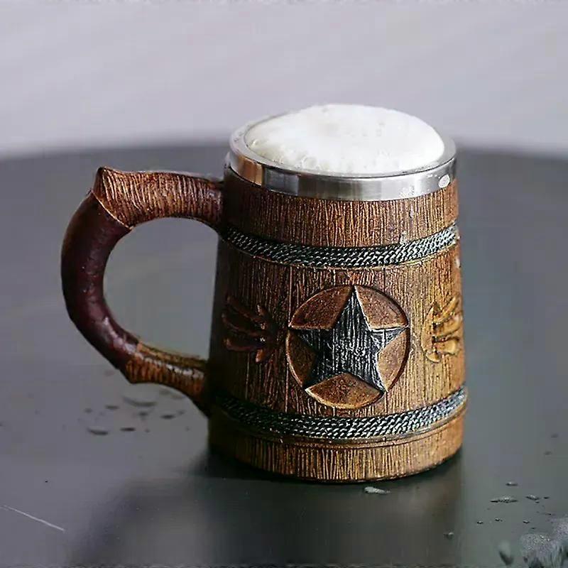 New Ins Style High Aesthetic Simulation Pentagram Wooden Bucket Cup 600ml Large Capacity Double-layer Mug Gift Decoration