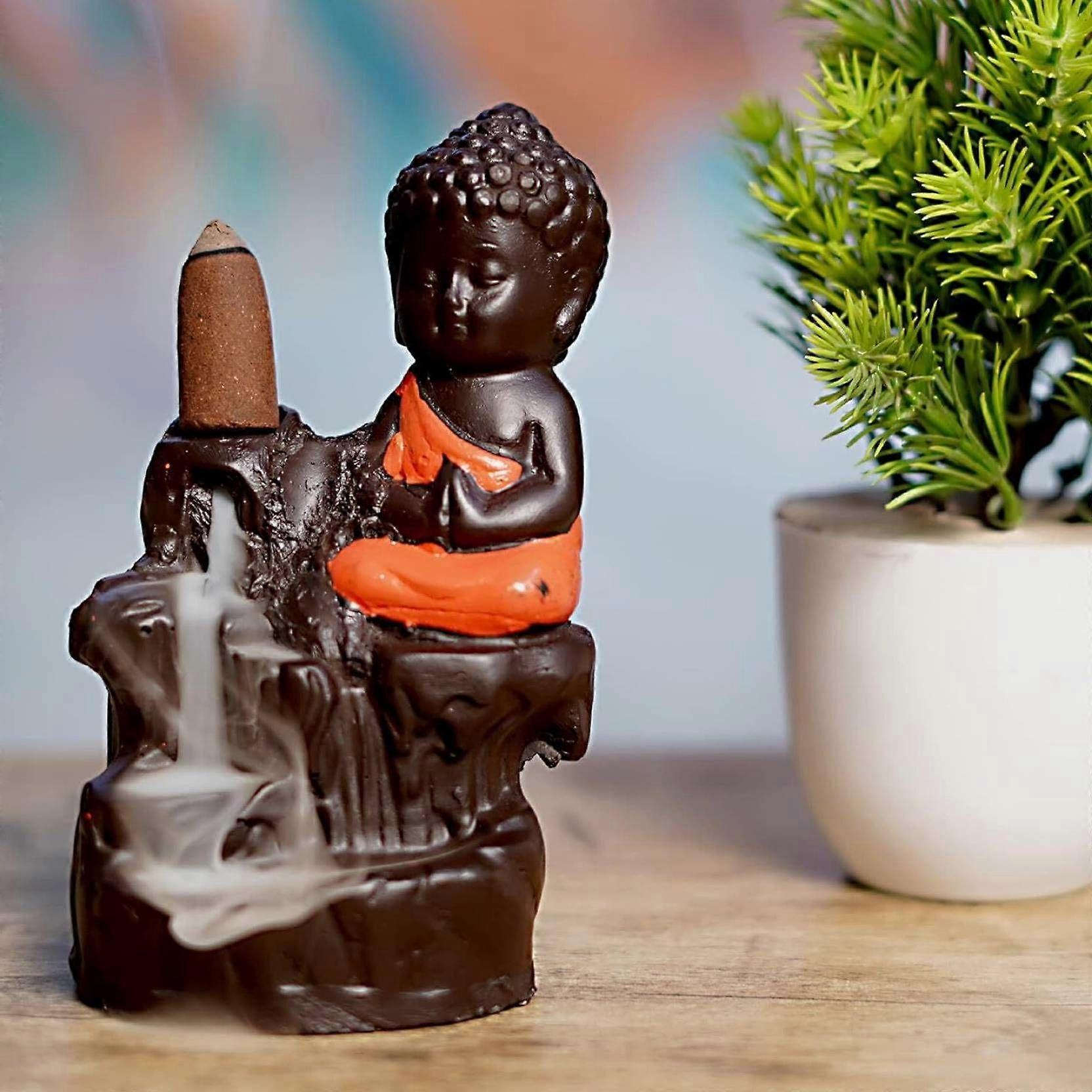 ORANGE BUDDHA With 10 cones, Polyresin Statue B_3 Decorative Showpiece - 8 cm (Polyresin, Brown, Multicolor)